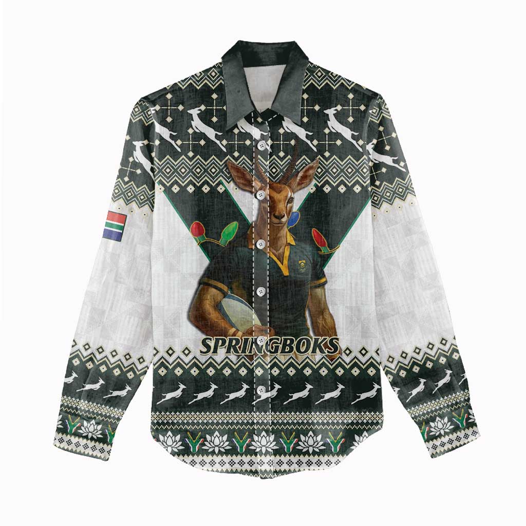South Africa Christmas Rugby Women Casual Shirt Springboks Mascot Mix African Pattern LT15