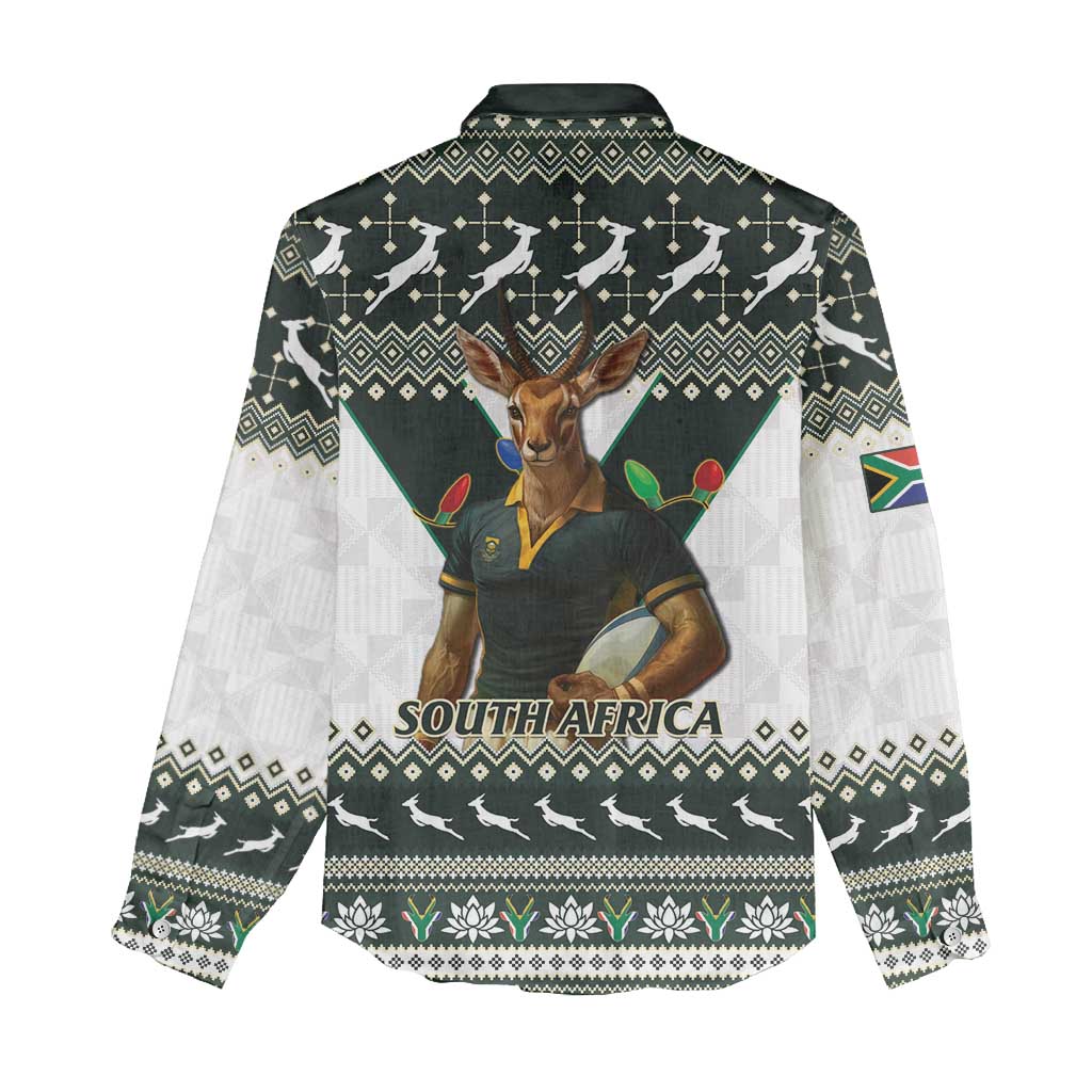 South Africa Christmas Rugby Women Casual Shirt Springboks Mascot Mix African Pattern LT15