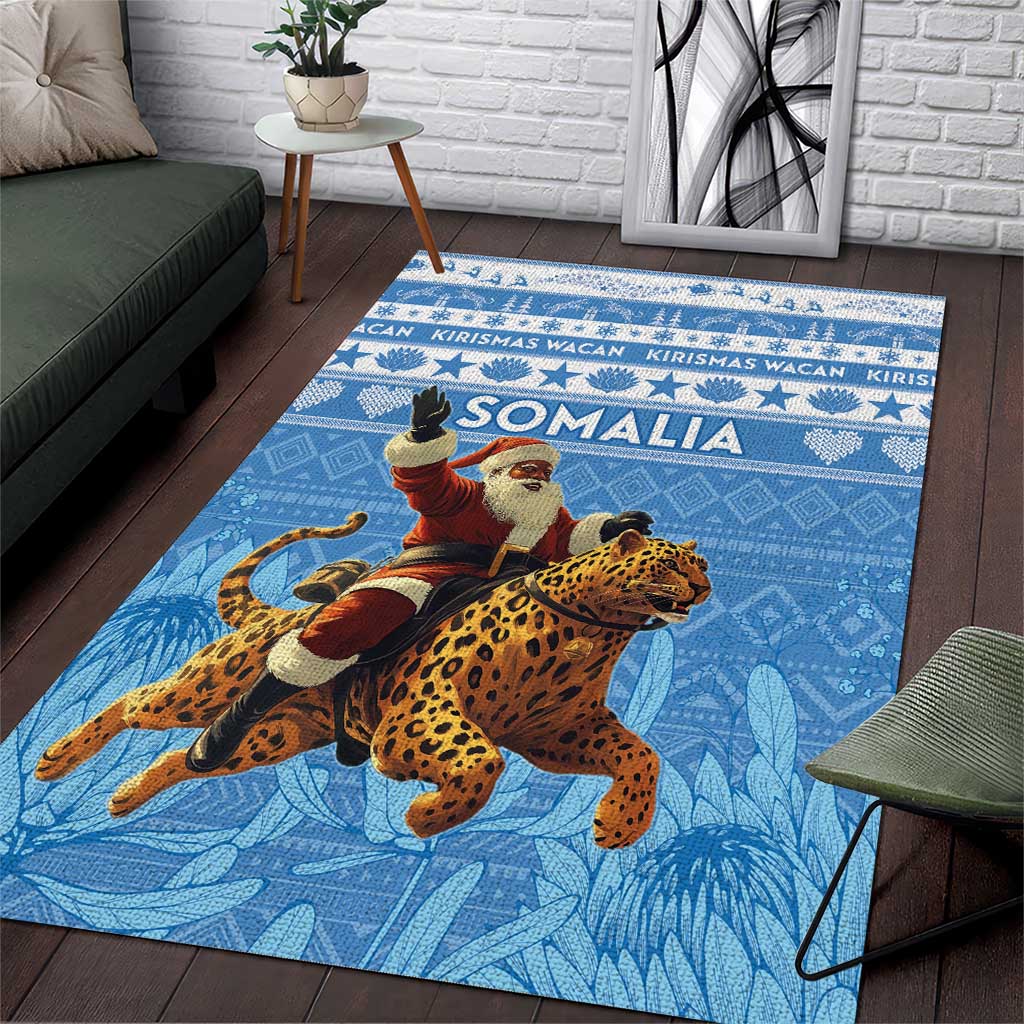 Afro Somalia Christmas Area Rug Black Santa Riding Leopard - African Pattern LT15