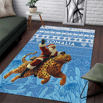 Afro Somalia Christmas Area Rug Black Santa Riding Leopard - African Pattern LT15