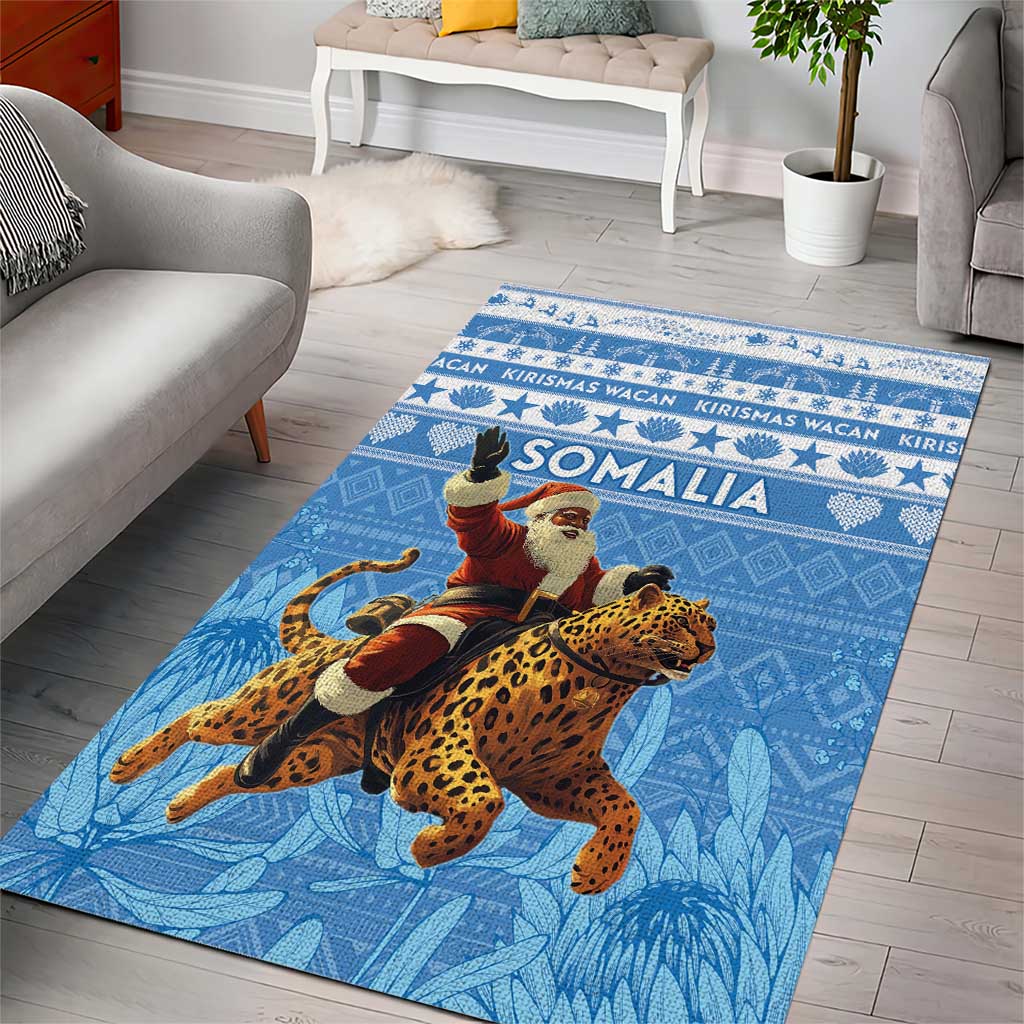 Afro Somalia Christmas Area Rug Black Santa Riding Leopard - African Pattern LT15