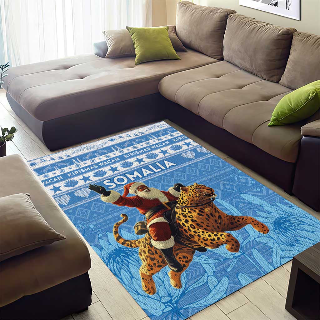 Afro Somalia Christmas Area Rug Black Santa Riding Leopard - African Pattern LT15