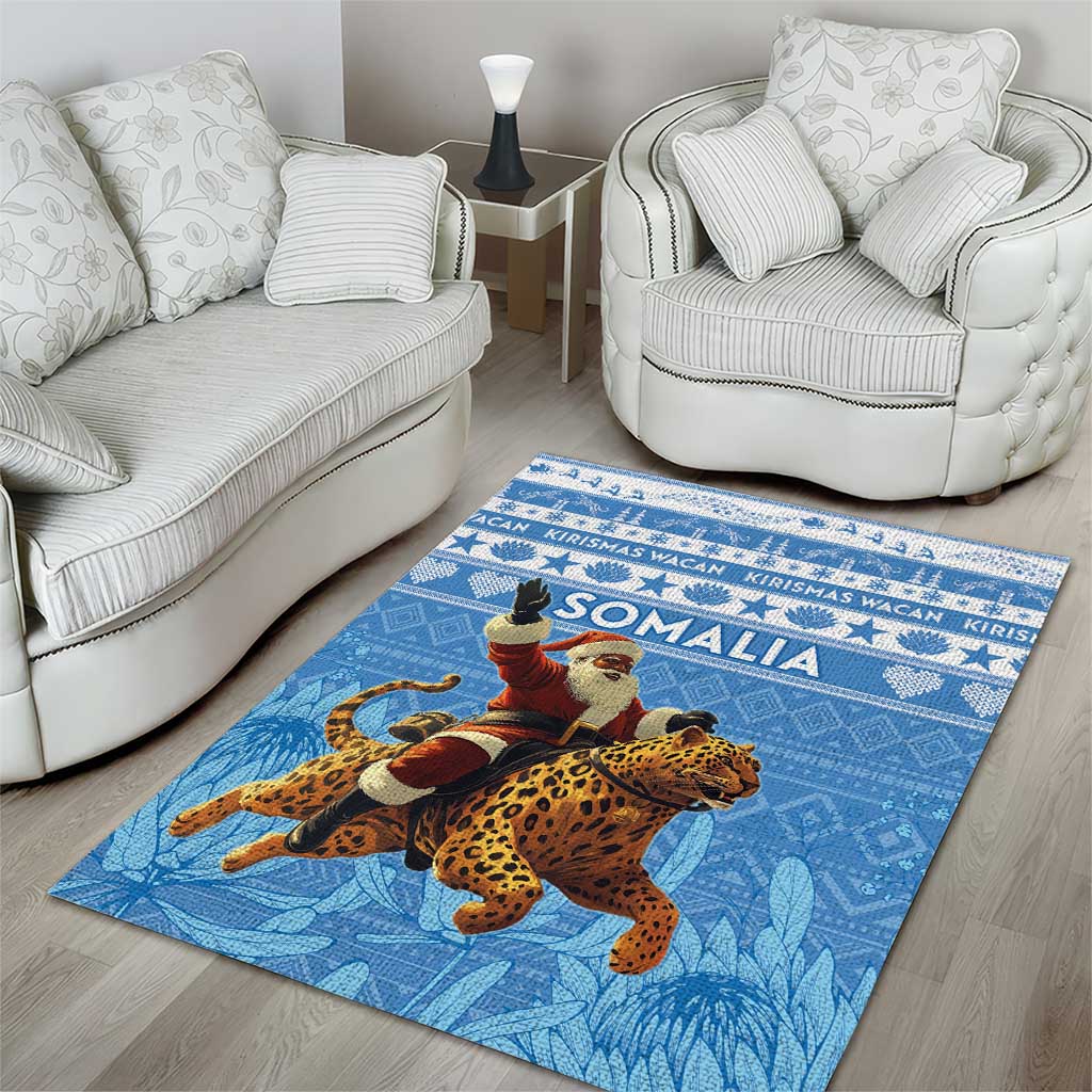 Afro Somalia Christmas Area Rug Black Santa Riding Leopard - African Pattern LT15