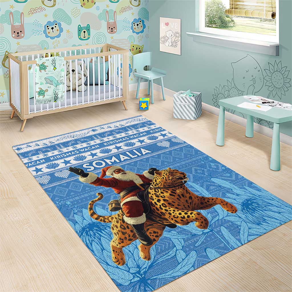 Afro Somalia Christmas Area Rug Black Santa Riding Leopard - African Pattern LT15