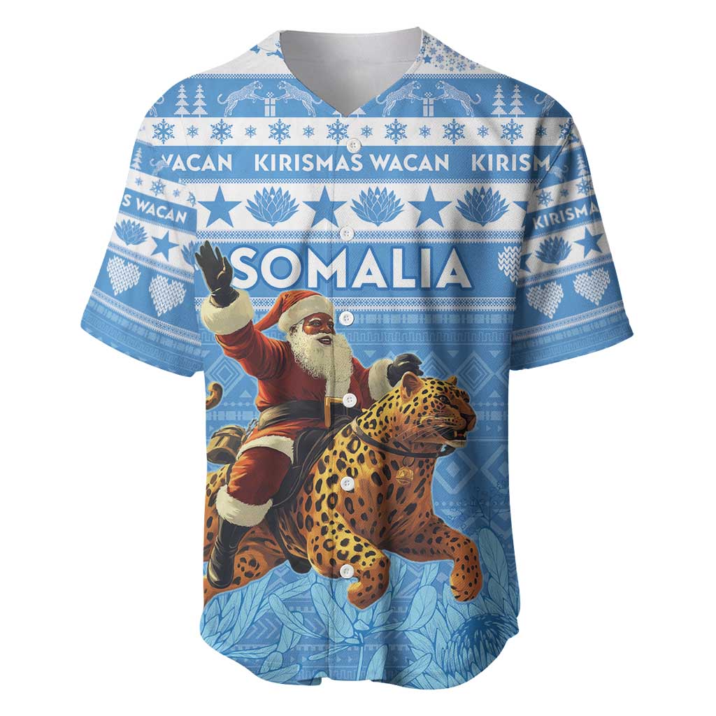 Personalized Afro Somalia Christmas Baseball Jersey Black Santa Riding Leopard - African Pattern LT15