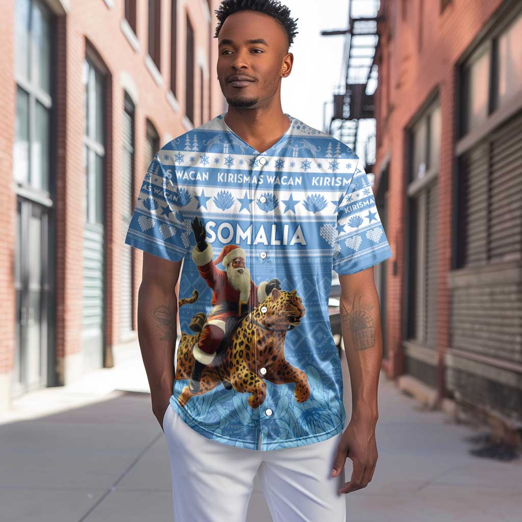 Personalized Afro Somalia Christmas Baseball Jersey Black Santa Riding Leopard - African Pattern LT15