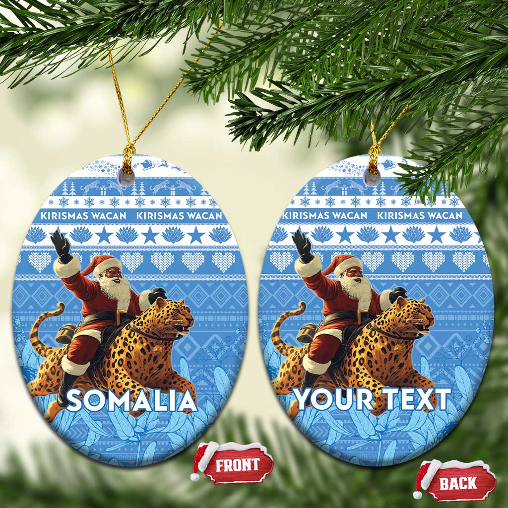 Personalised Somalia Christmas Ceramic Ornament Black Santa Riding Leopard Kirismas Wacan LT15