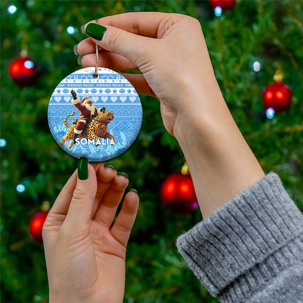 Personalised Somalia Christmas Ceramic Ornament Black Santa Riding Leopard Kirismas Wacan LT15