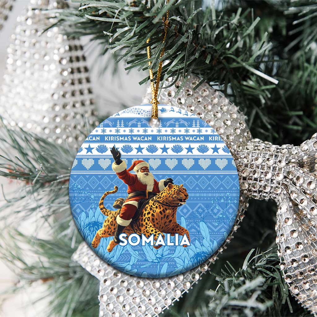 Personalised Somalia Christmas Ceramic Ornament Black Santa Riding Leopard Kirismas Wacan LT15