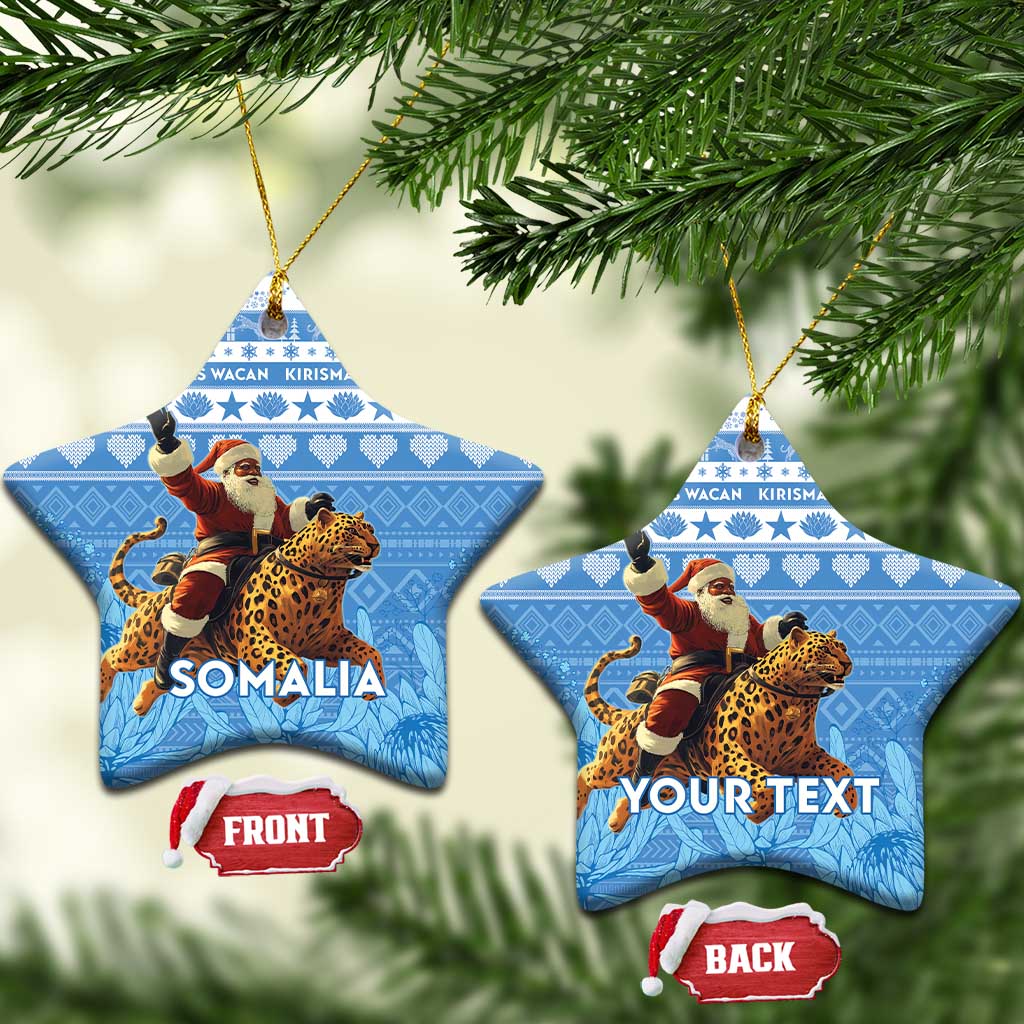 Personalised Somalia Christmas Ceramic Ornament Black Santa Riding Leopard Kirismas Wacan LT15