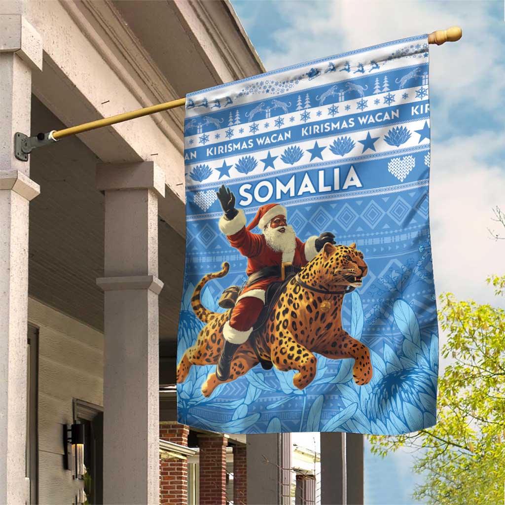 Afro Somalia Christmas Garden Flag Black Santa Riding Leopard - African Pattern LT15