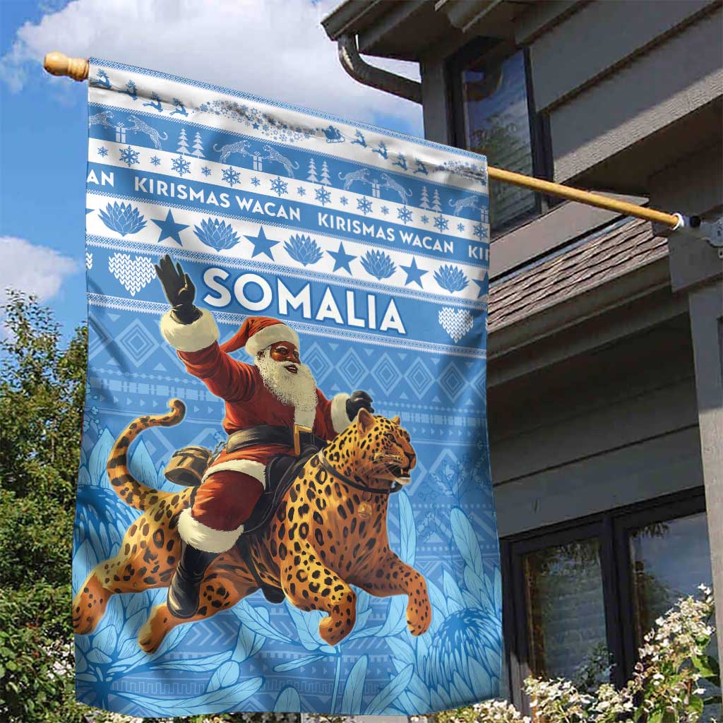 Afro Somalia Christmas Garden Flag Black Santa Riding Leopard - African Pattern LT15
