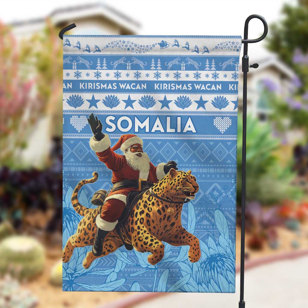Afro Somalia Christmas Garden Flag Black Santa Riding Leopard - African Pattern LT15