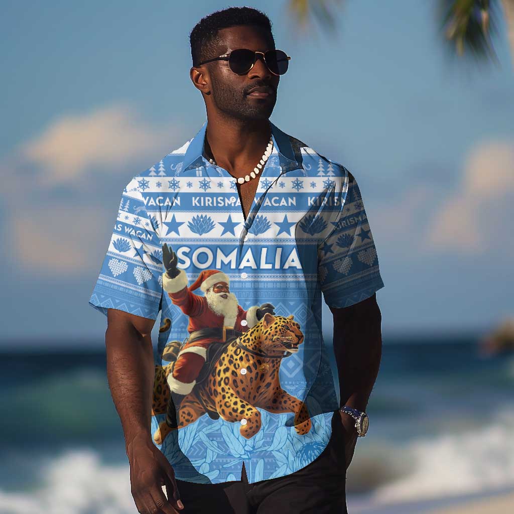 Personalized Afro Somalia Christmas Hawaiian Shirt Black Santa Riding Leopard - African Pattern LT15