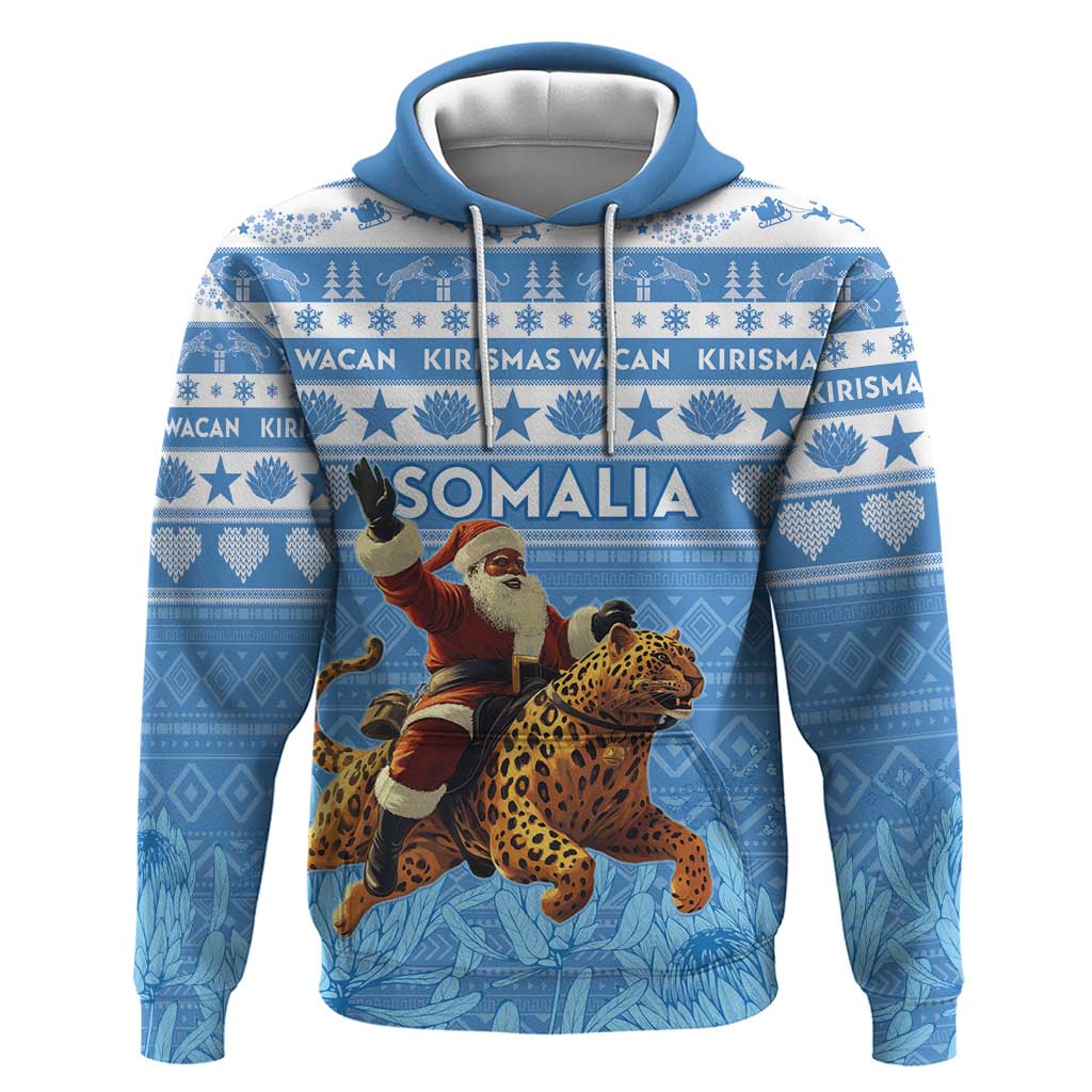 Personalised Somalia Christmas Hoodie Black Santa Riding Leopard Kirismas Wacan LT15
