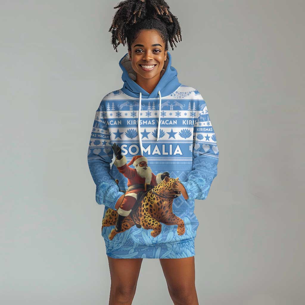 Personalized Afro Somalia Christmas Hoodie Dress Black Santa Riding Leopard - African Pattern LT15