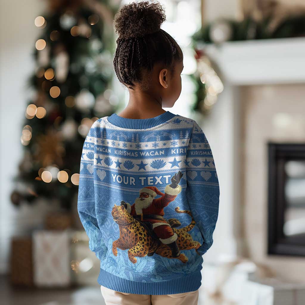 Personalized Afro Somalia Christmas Kid Ugly Christmas Sweater Black Santa Riding Leopard African Pattern LT15
