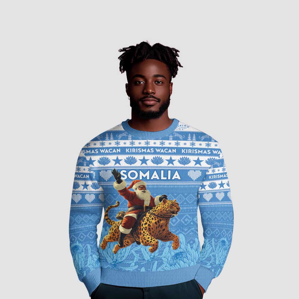 Personalized Afro Somalia Christmas Ugly Christmas Sweater Black Santa Riding Leopard African Pattern LT15
