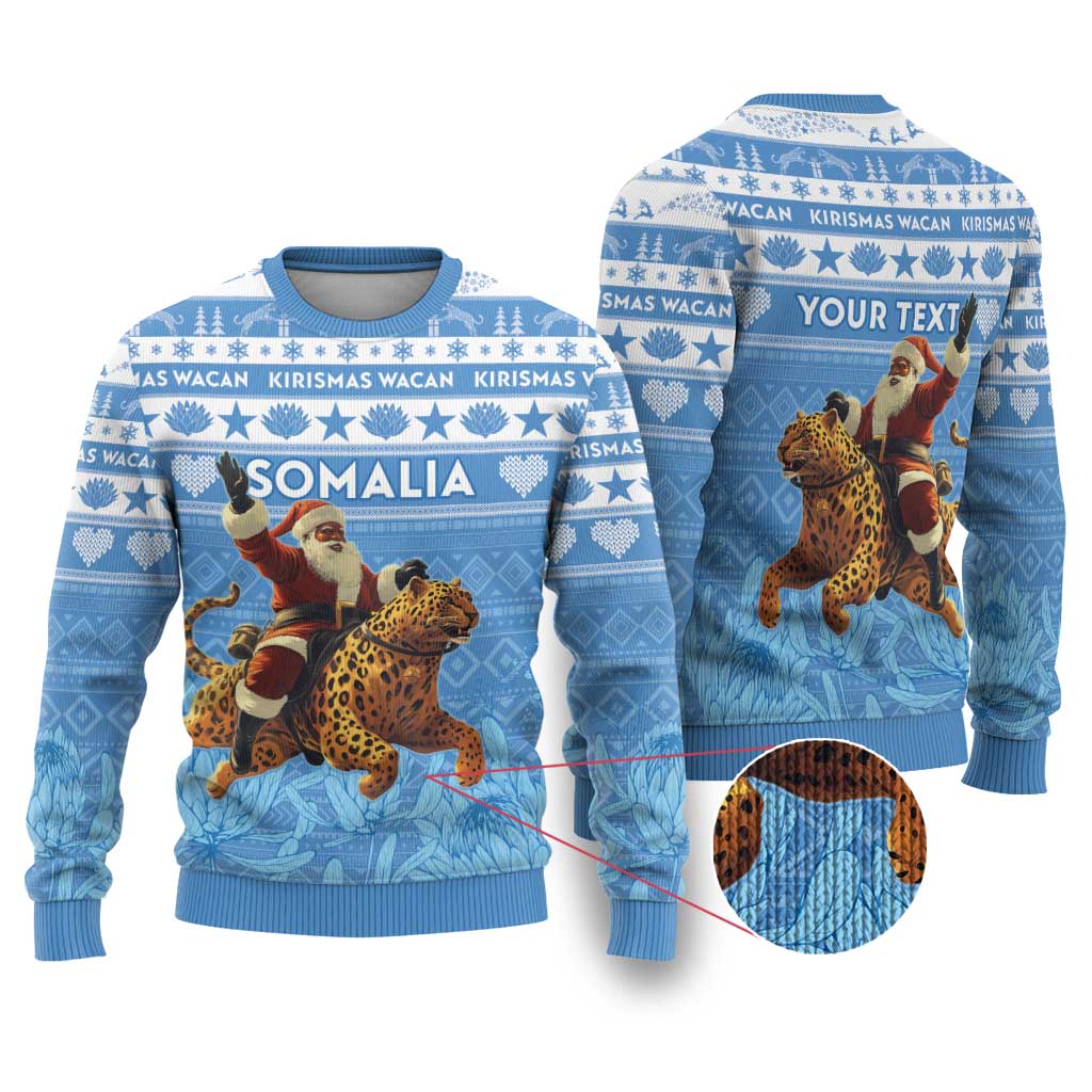 Personalized Afro Somalia Christmas Ugly Christmas Sweater Black Santa Riding Leopard African Pattern LT15