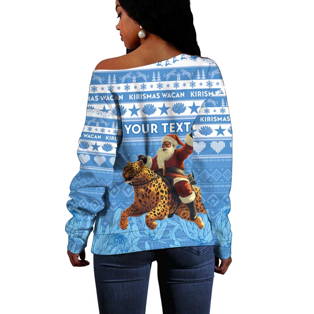 Personalized Afro Somalia Christmas Off Shoulder Sweater Black Santa Riding Leopard - African Pattern LT15