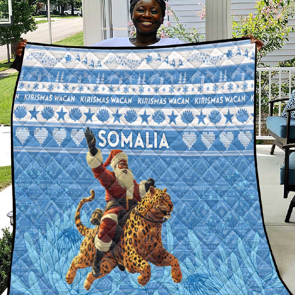 Afro Somalia Christmas Quilt Black Santa Riding Leopard - African Pattern LT15