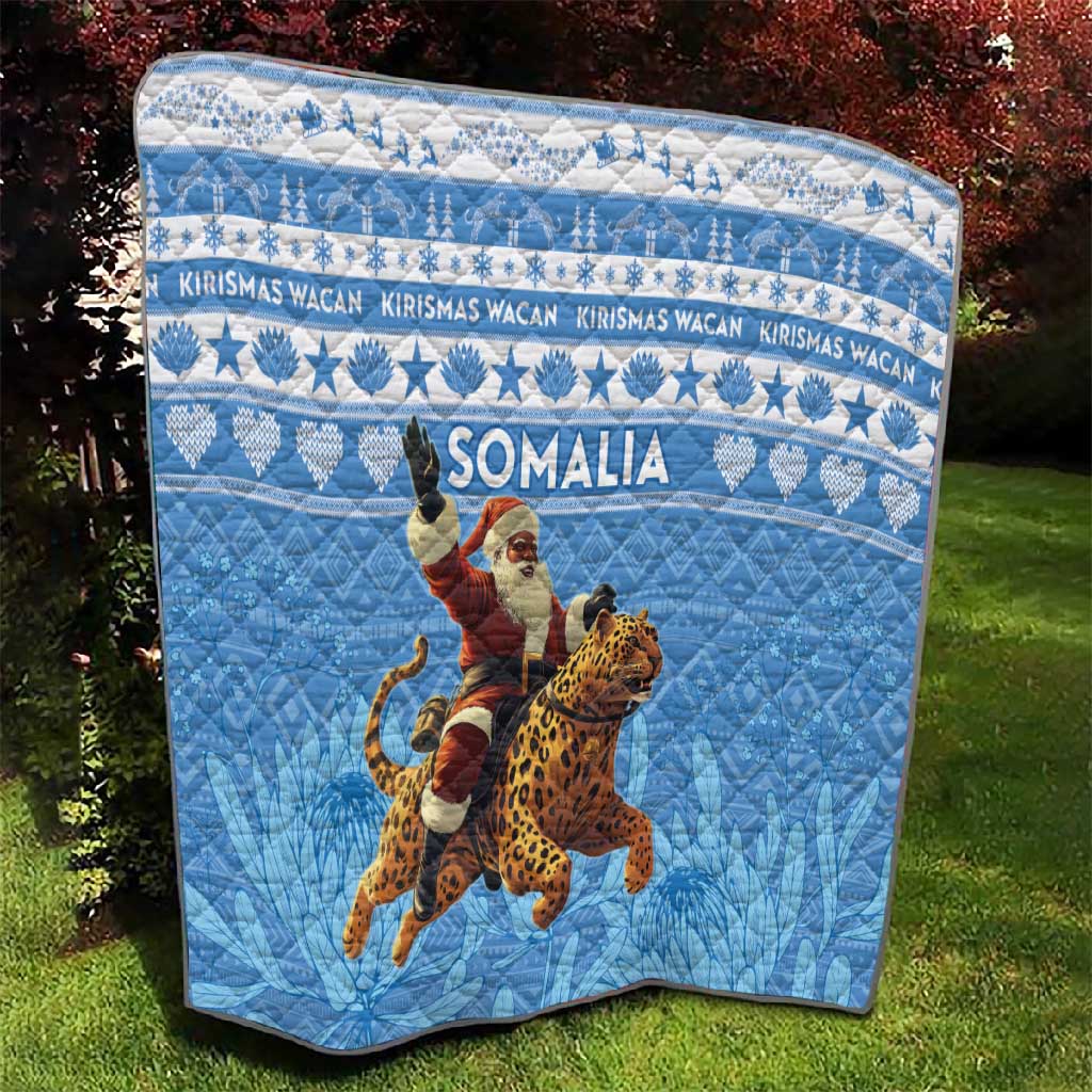 Afro Somalia Christmas Quilt Black Santa Riding Leopard - African Pattern LT15