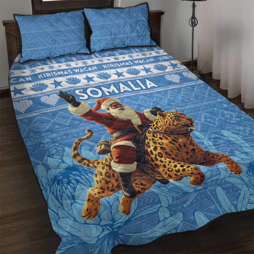 Afro Somalia Christmas Quilt Bed Set Black Santa Riding Leopard - African Pattern LT15
