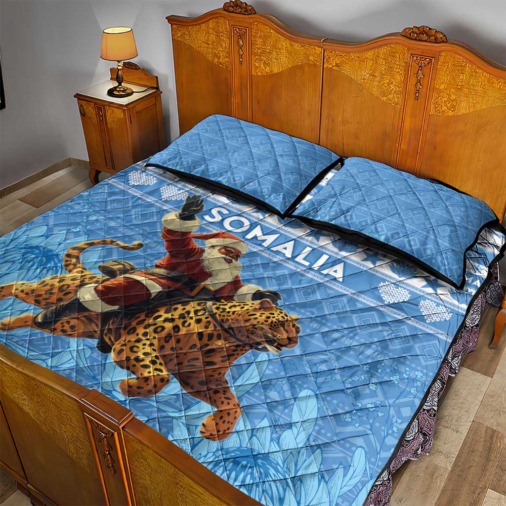 Afro Somalia Christmas Quilt Bed Set Black Santa Riding Leopard - African Pattern LT15