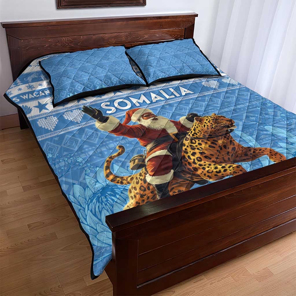 Afro Somalia Christmas Quilt Bed Set Black Santa Riding Leopard - African Pattern LT15