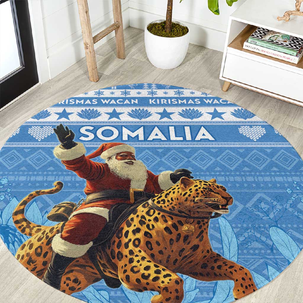 Afro Somalia Christmas Round Carpet Black Santa Riding Leopard - African Pattern LT15