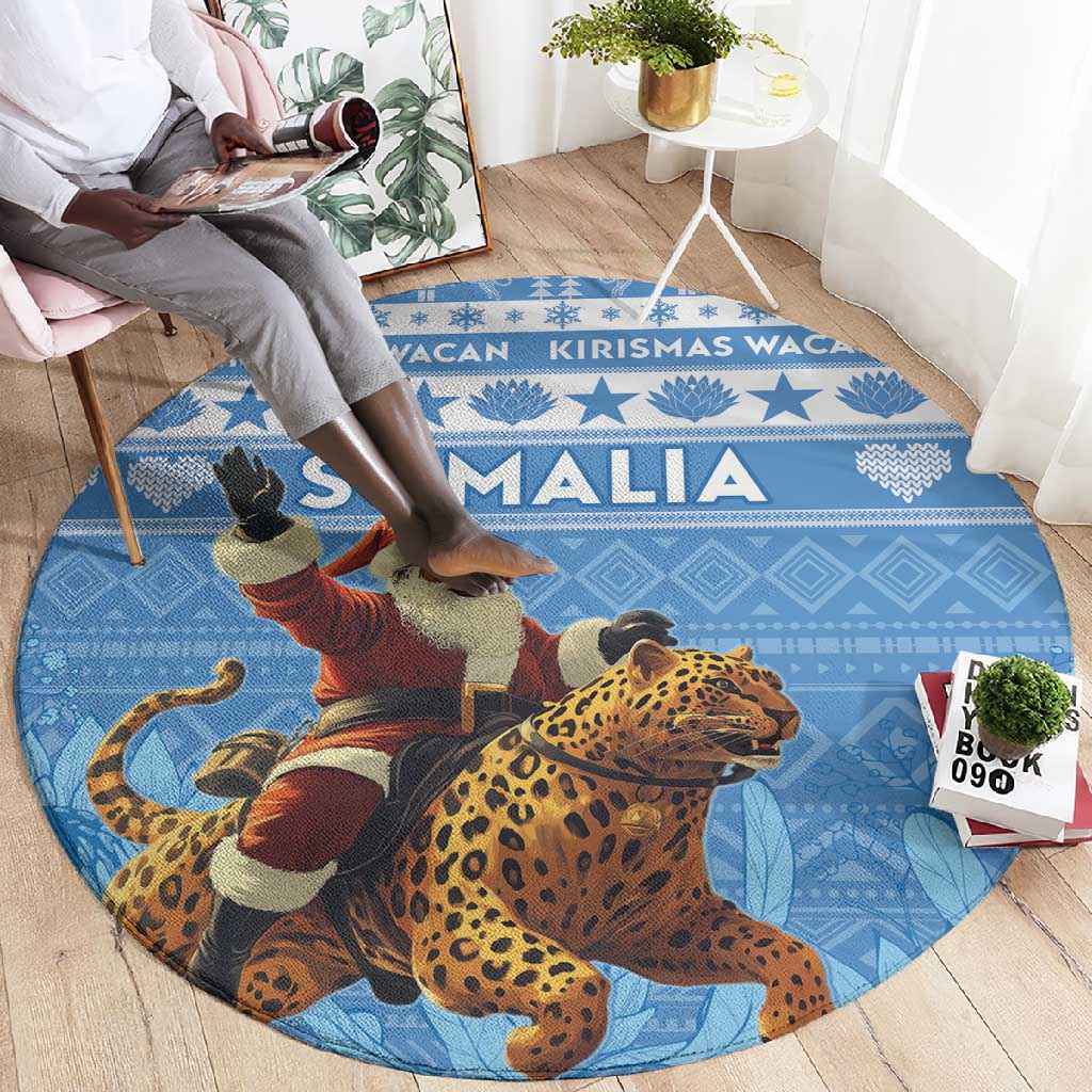 Afro Somalia Christmas Round Carpet Black Santa Riding Leopard - African Pattern LT15