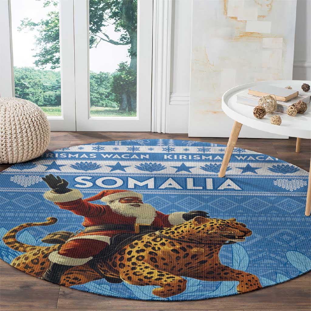 Afro Somalia Christmas Round Carpet Black Santa Riding Leopard - African Pattern LT15