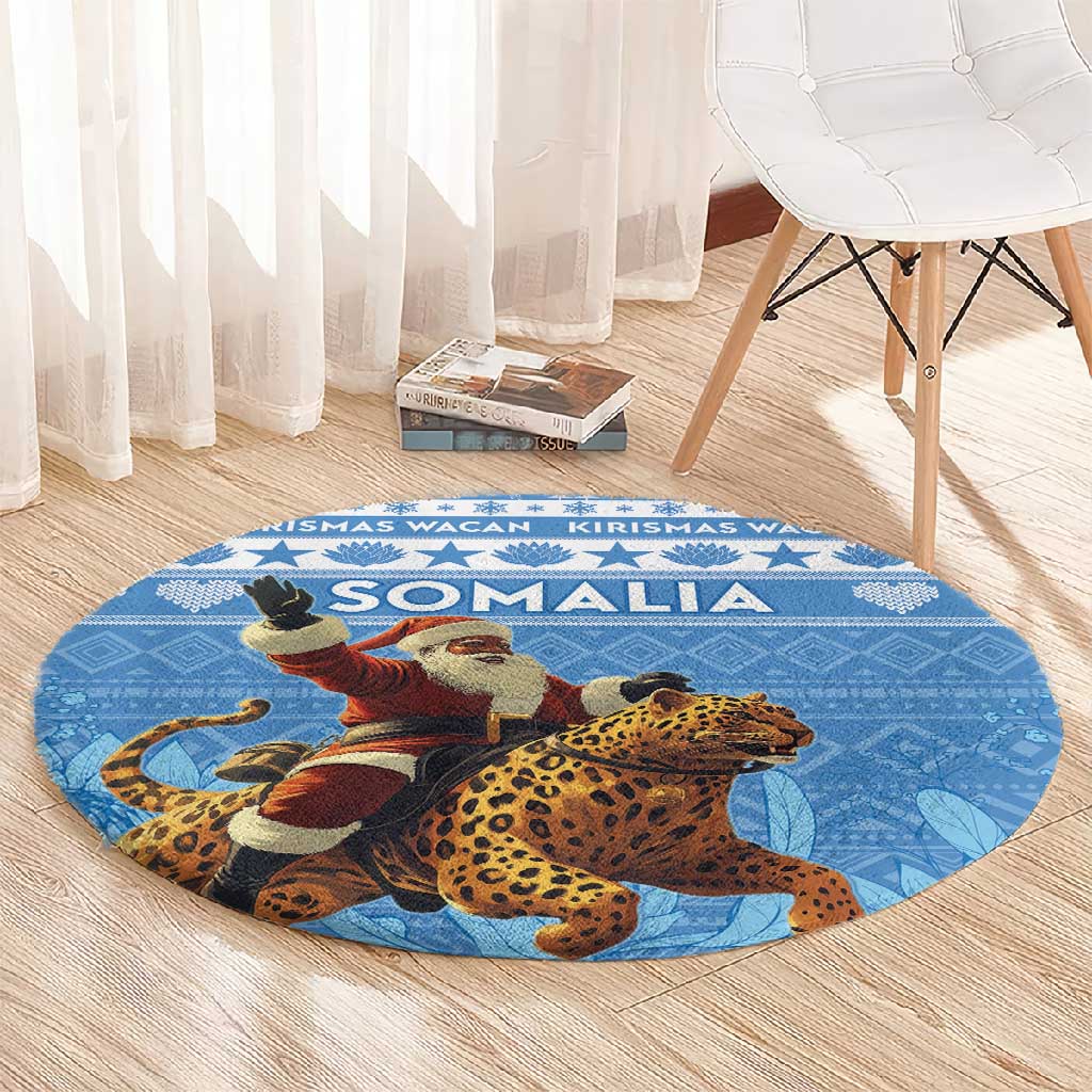 Afro Somalia Christmas Round Carpet Black Santa Riding Leopard - African Pattern LT15