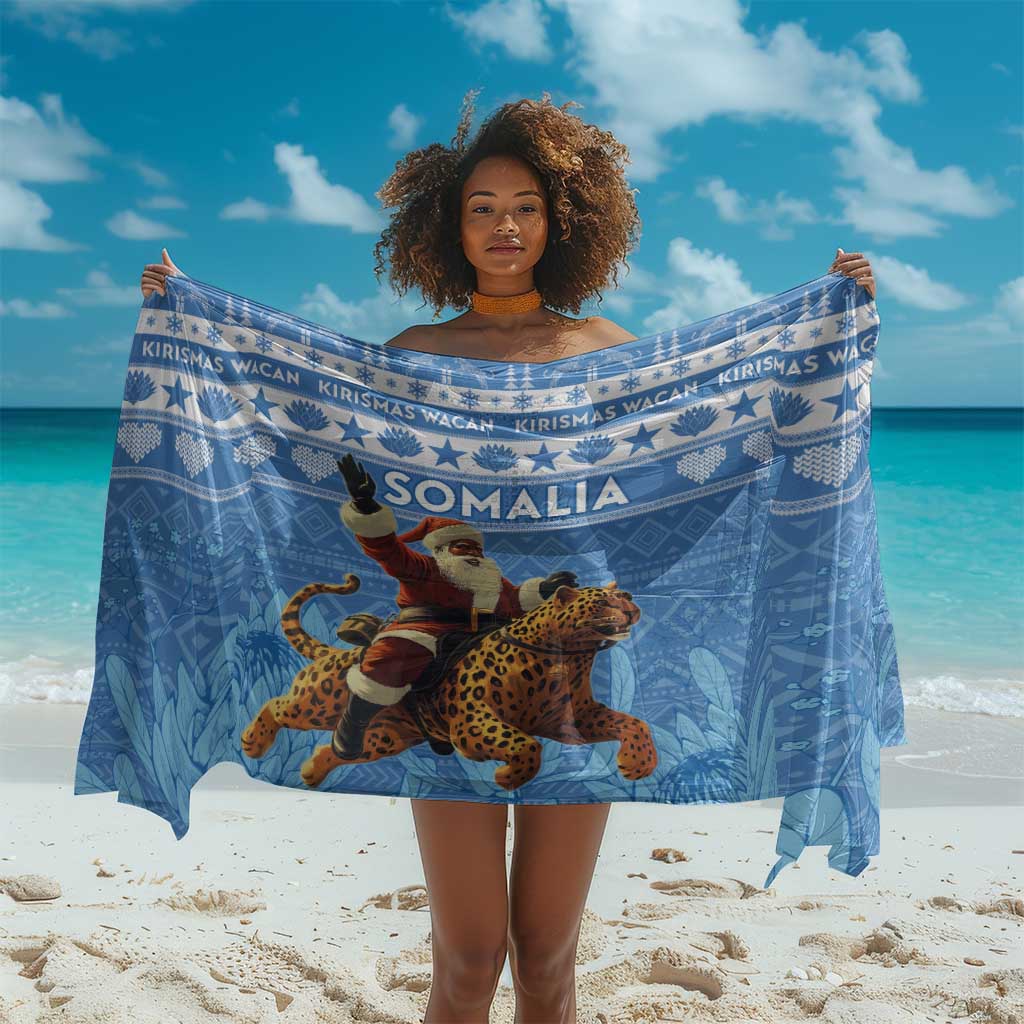 Afro Somalia Christmas Sarong Black Santa Riding Leopard - African Pattern LT15