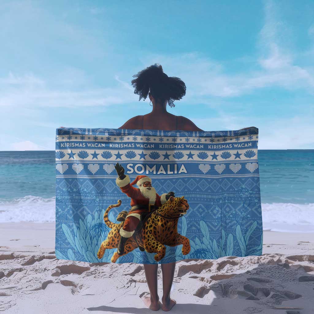 Afro Somalia Christmas Sarong Black Santa Riding Leopard - African Pattern LT15