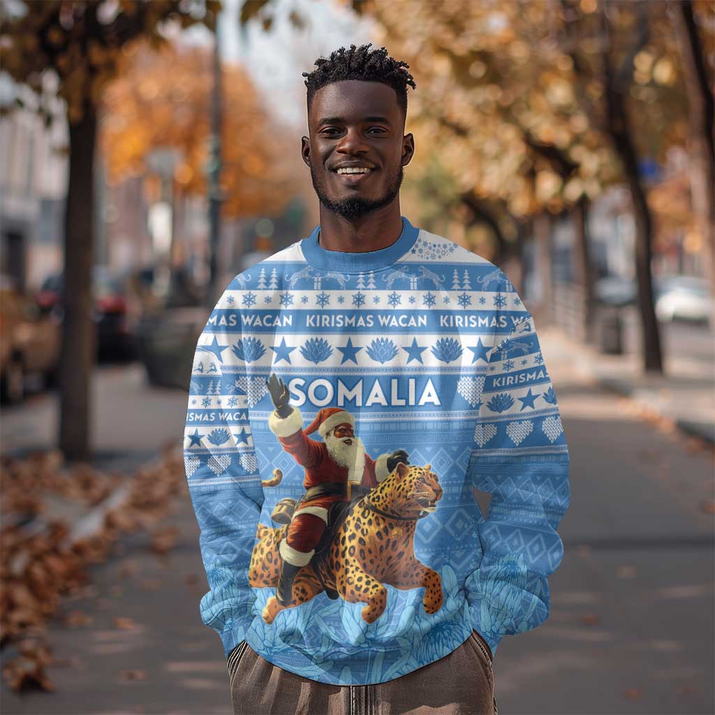 Personalized Afro Somalia Christmas Sweatshirt Black Santa Riding Leopard - African Pattern LT15