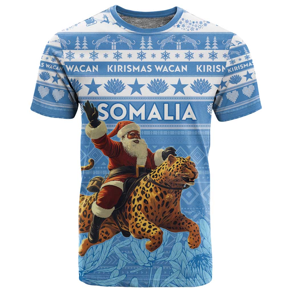 Personalized Afro Somalia Christmas T shirt Black Santa Riding Leopard - African Pattern LT15