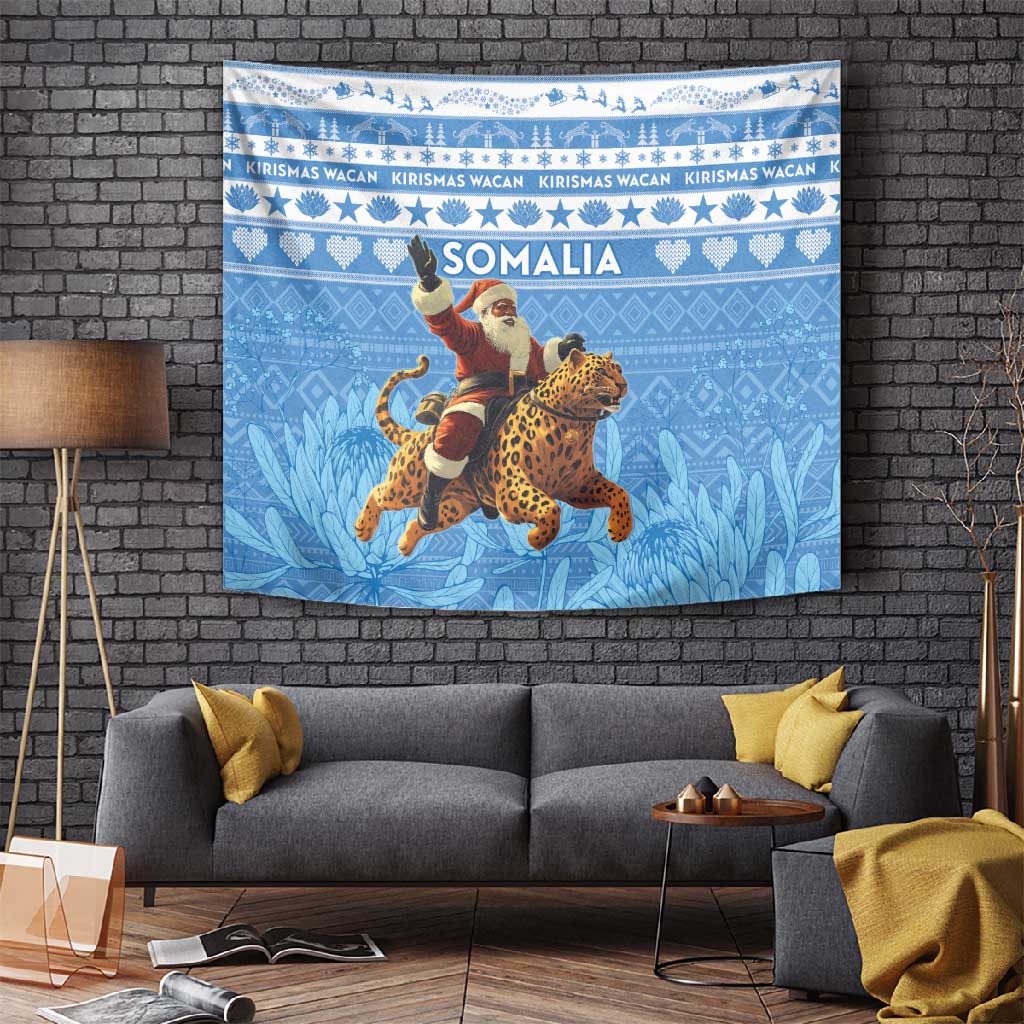 Afro Somalia Christmas Tapestry Black Santa Riding Leopard - African Pattern LT15