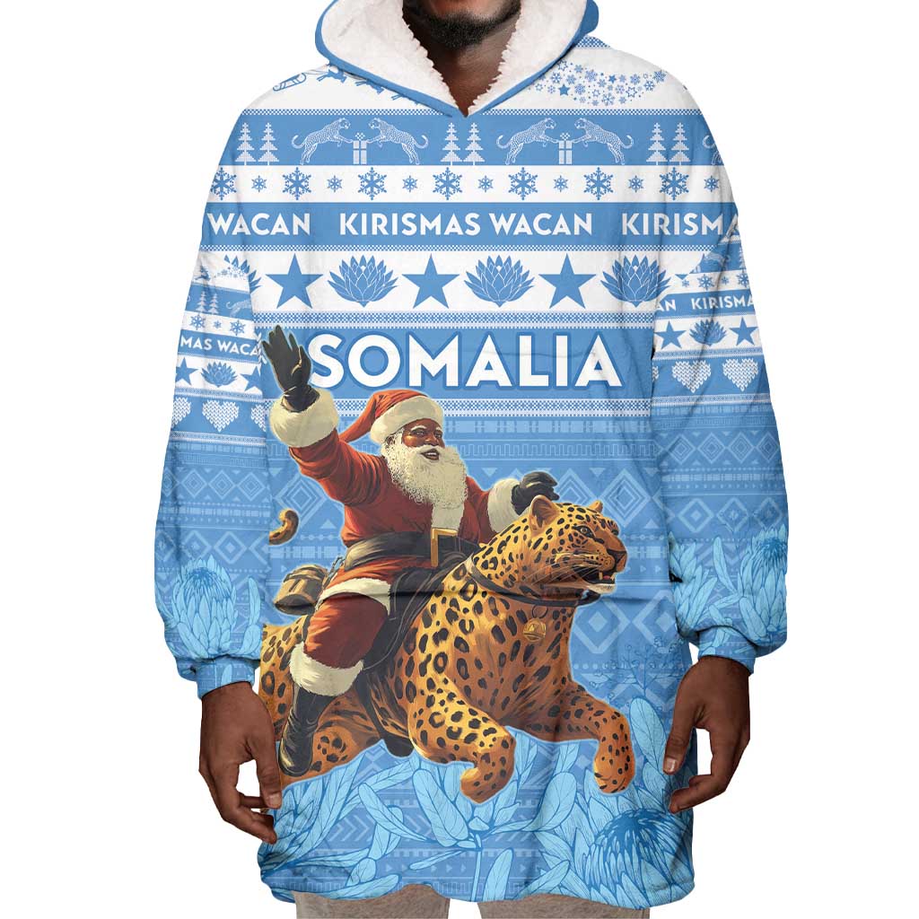 Personalized Afro Somalia Christmas Wearable Blanket Hoodie Black Santa Riding Leopard - African Pattern LT15