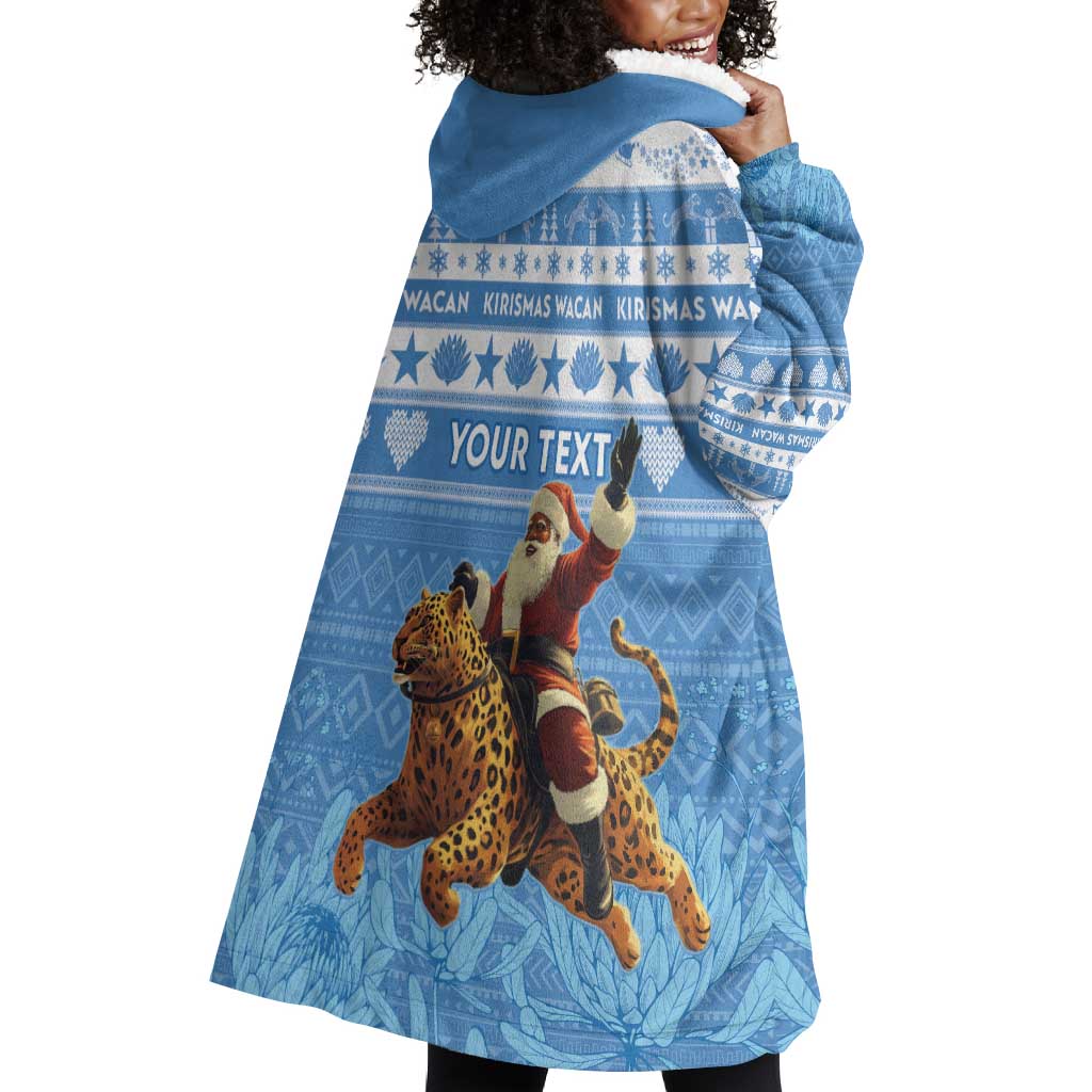 Personalized Afro Somalia Christmas Wearable Blanket Hoodie Black Santa Riding Leopard - African Pattern LT15