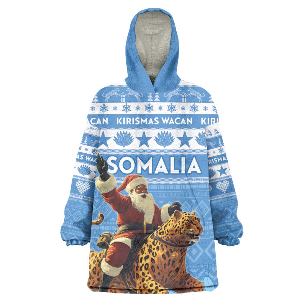 Personalized Afro Somalia Christmas Wearable Blanket Hoodie Black Santa Riding Leopard - African Pattern LT15