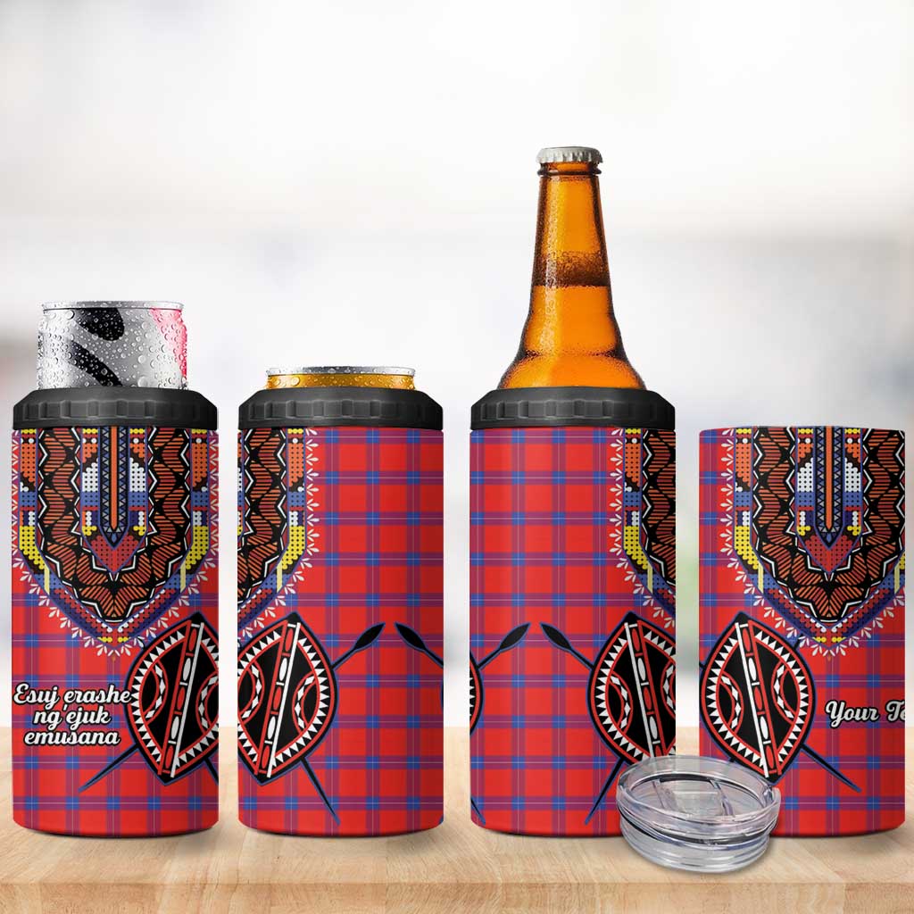 Afro Kenya Maasai Shuka Personalized 4 in 1 Can Cooler Tumbler Maasai Shield Mix Dashiki LT15