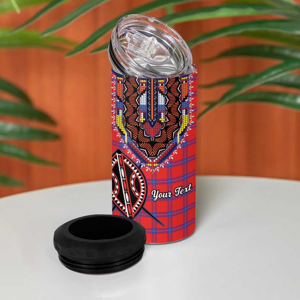 Afro Kenya Maasai Shuka Personalized 4 in 1 Can Cooler Tumbler Maasai Shield Mix Dashiki LT15