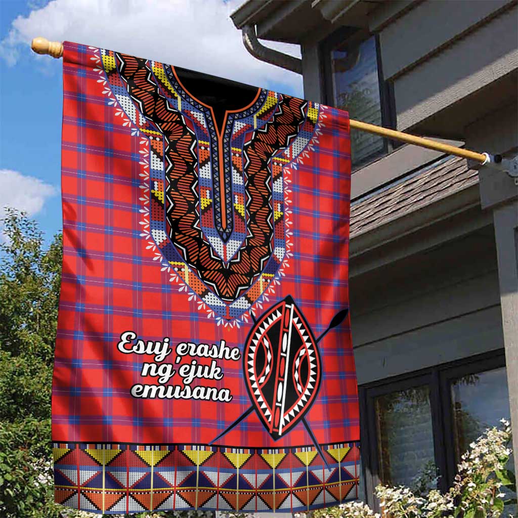 Afro Kenya Maasai Shuka Personalized Garden Flag Maasai Shield Mix Dashiki LT15