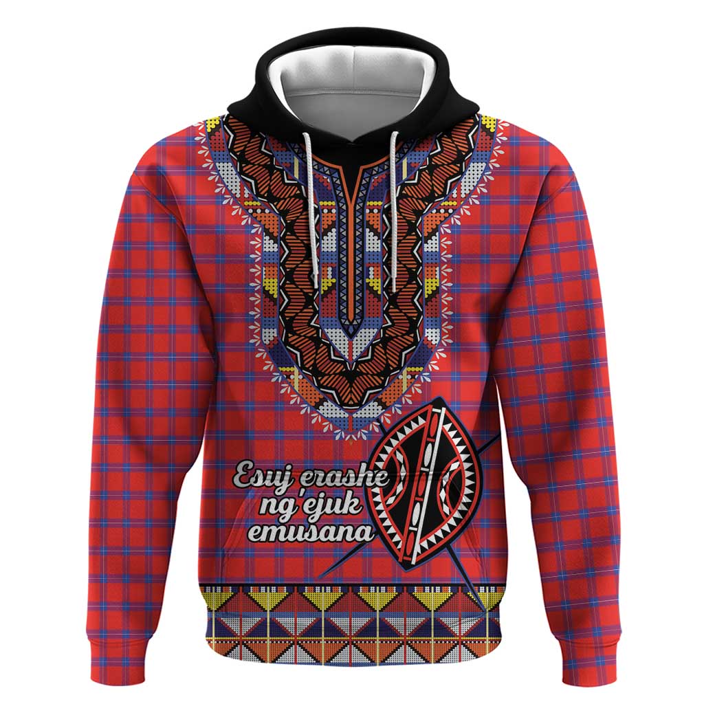 Personalised Kenya Maasai Shuka Hoodie Mix Dashiki - Beadwork Pattern LT15