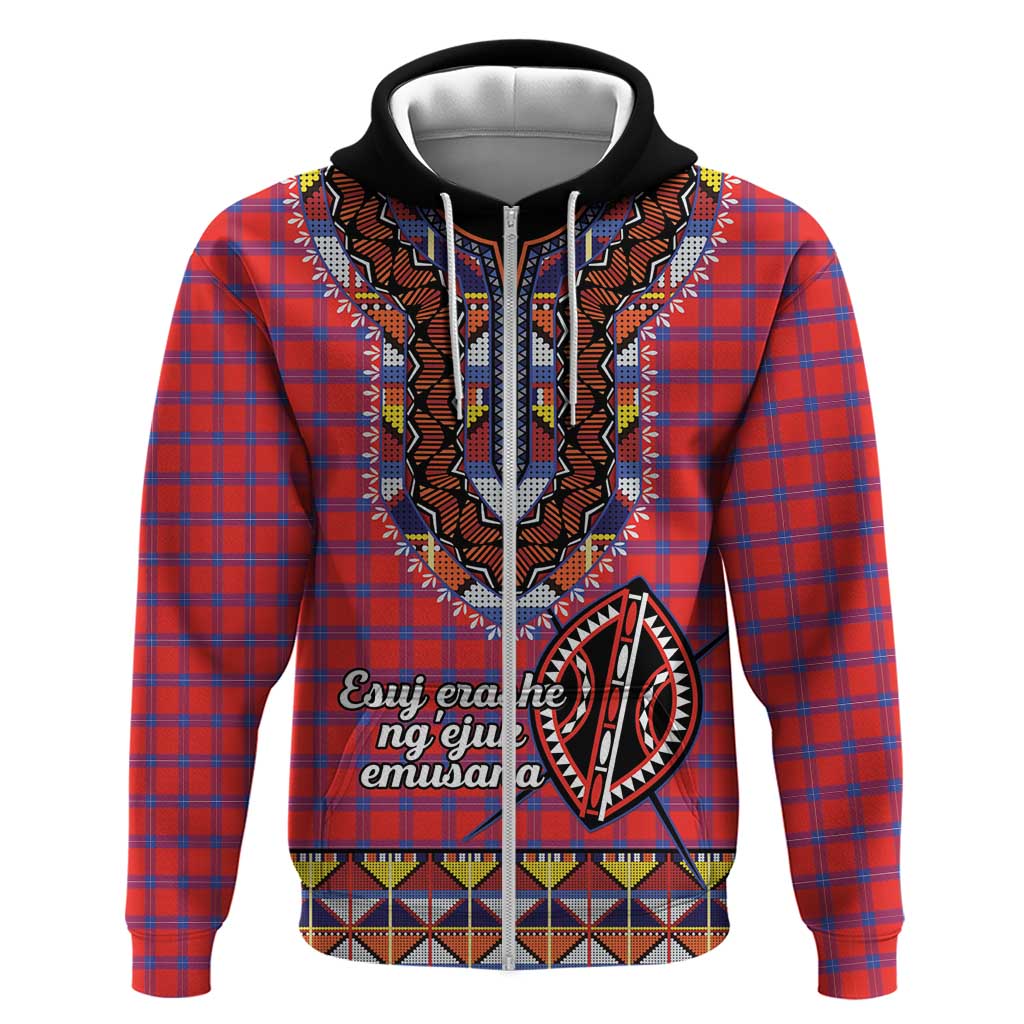 Personalised Kenya Maasai Shuka Hoodie Mix Dashiki - Beadwork Pattern LT15