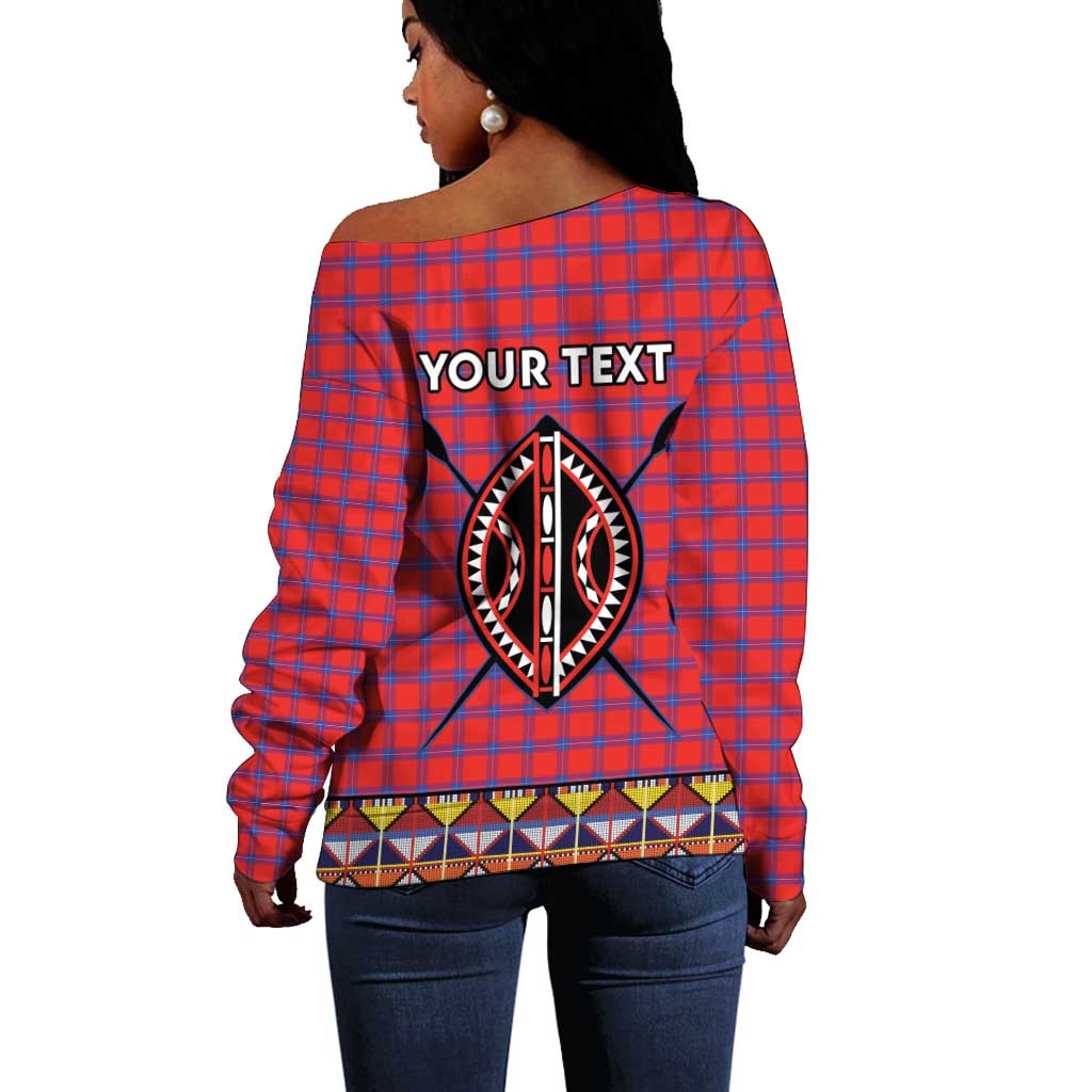 Afro Kenya Maasai Shuka Personalized Off Shoulder Sweater Maasai Shield Mix Dashiki LT15