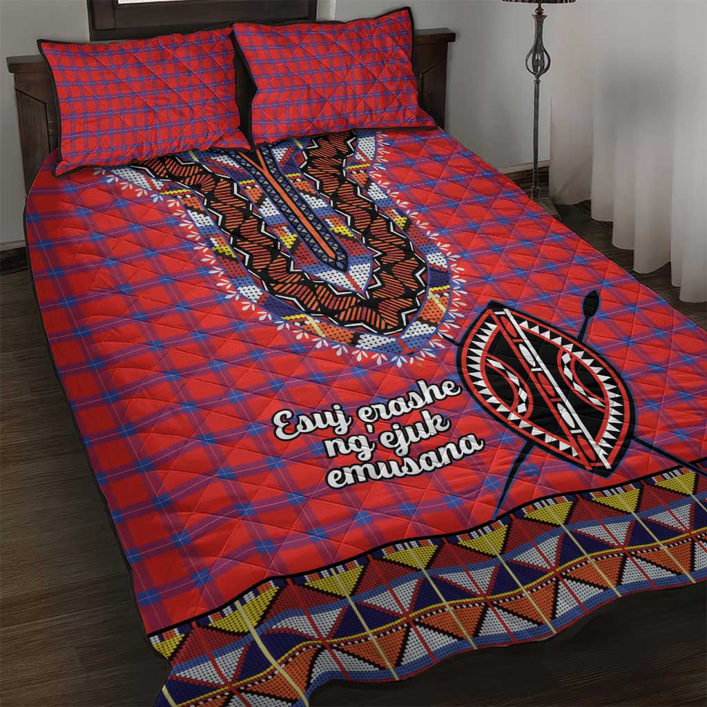 Afro Kenya Maasai Shuka Personalized Quilt Bed Set Maasai Shield Mix Dashiki LT15