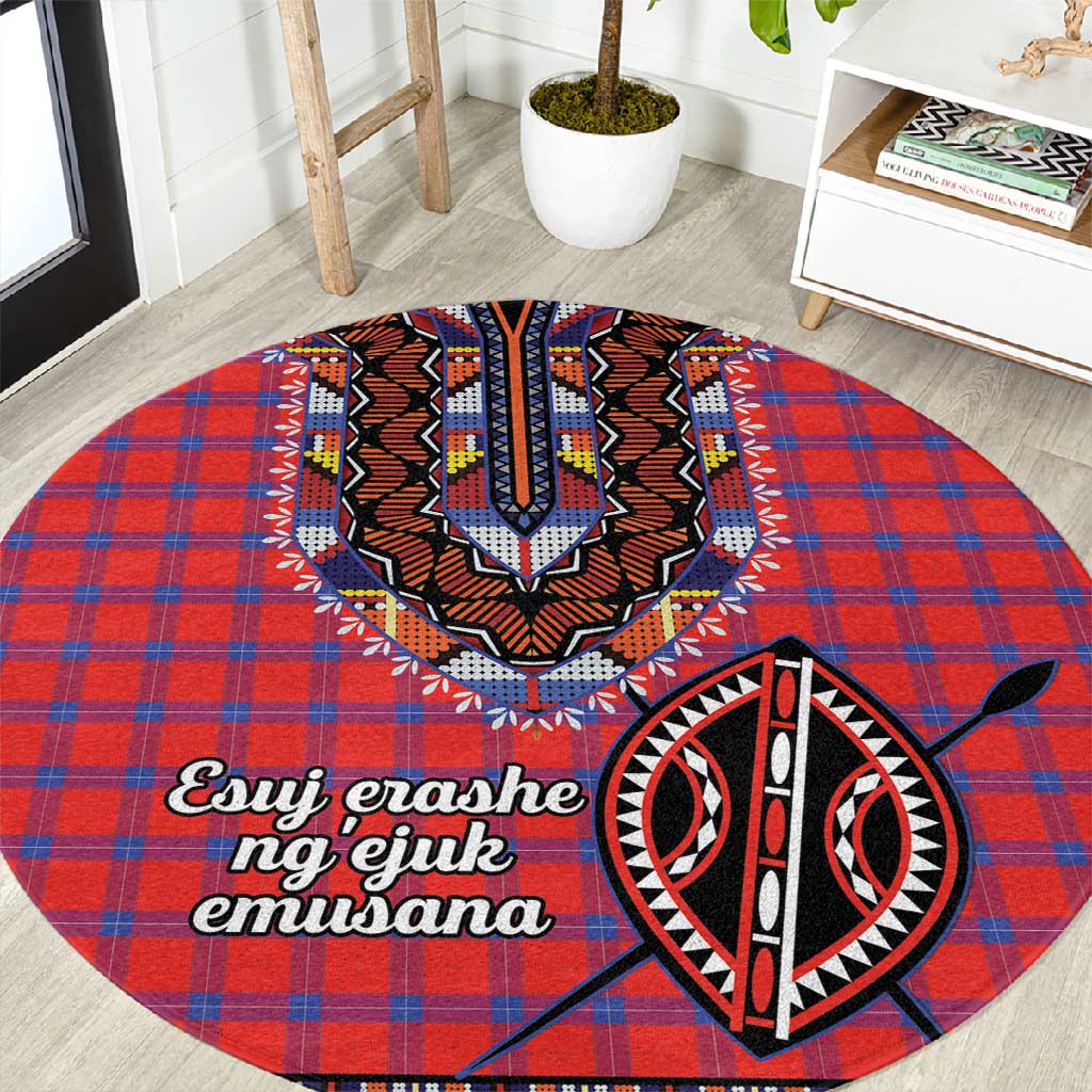 Afro Kenya Maasai Shuka Personalized Round Carpet Maasai Shield Mix Dashiki LT15