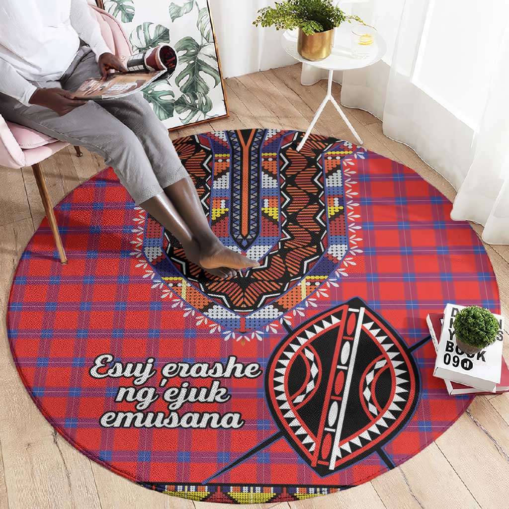 Afro Kenya Maasai Shuka Personalized Round Carpet Maasai Shield Mix Dashiki LT15